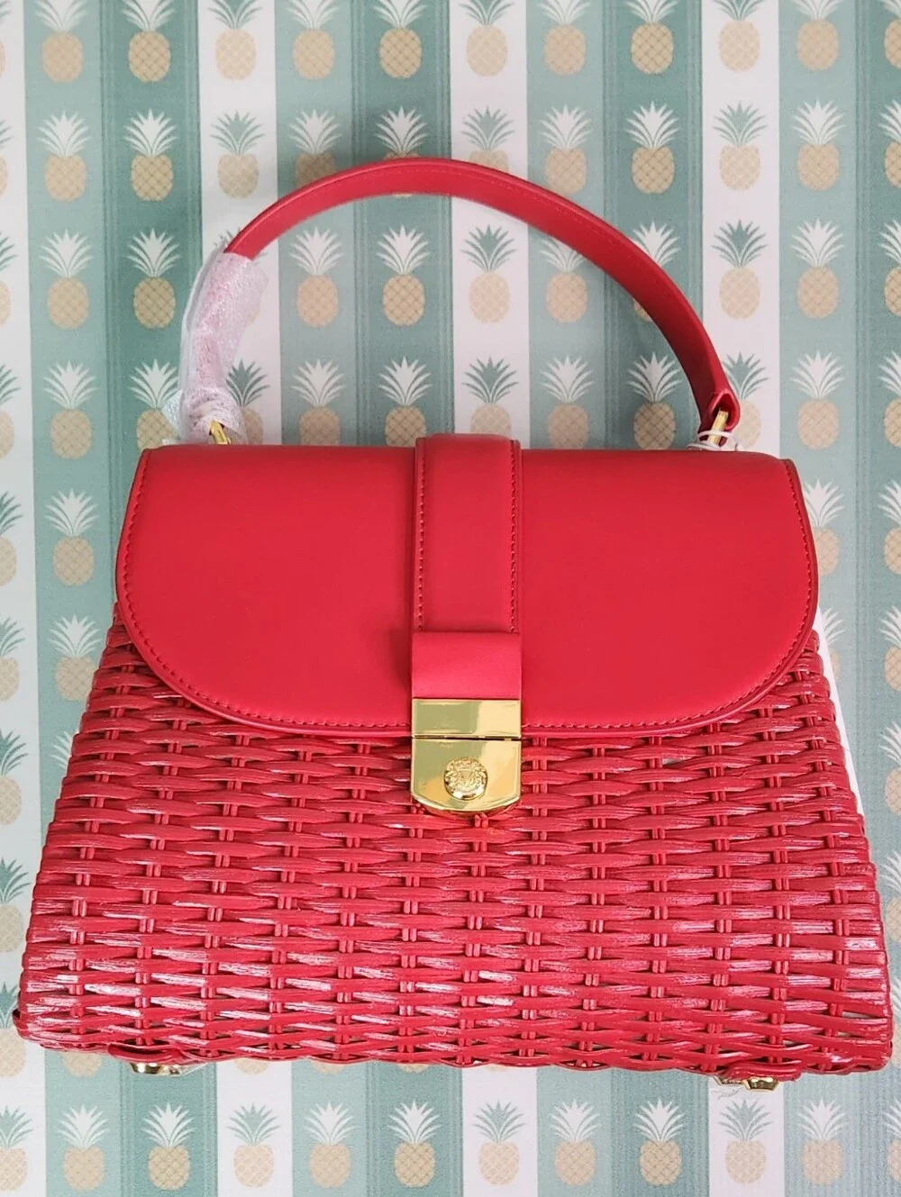 Veronica Beard Crest Lock Basket Top-Handle Bag